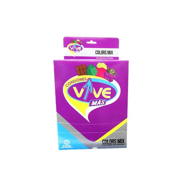 Condones Vive Color Mixto Disp 16 Cajas x 3Pres