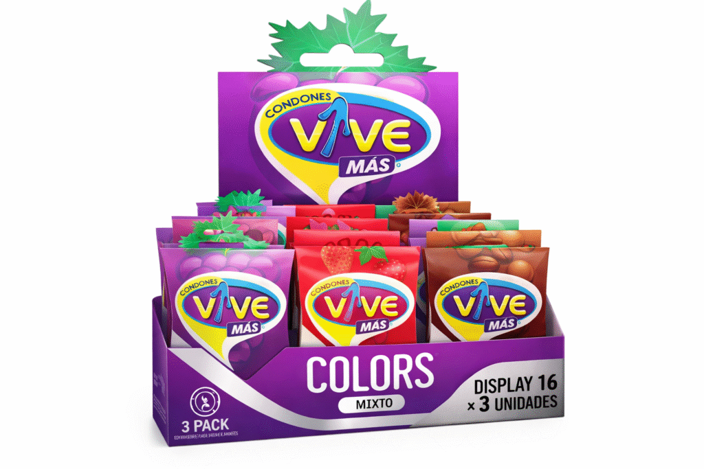 Condones Vive Más Colors Mixto | Display 16 × 3 Unidades