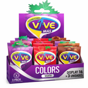 Condones Vive Más Colors Mixto display 16 cajas de 3 unidades